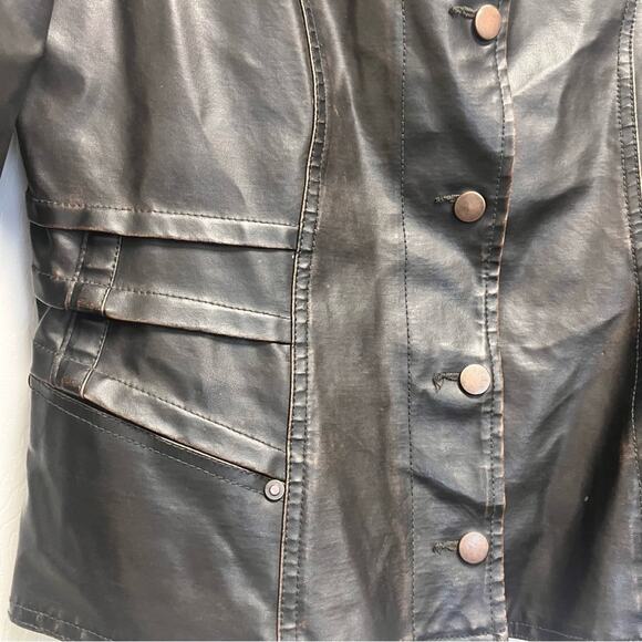 Vtg 90s No Boundaries Brown Distressed Vegan Leather Moto Jacket M - Picture 4 of 7